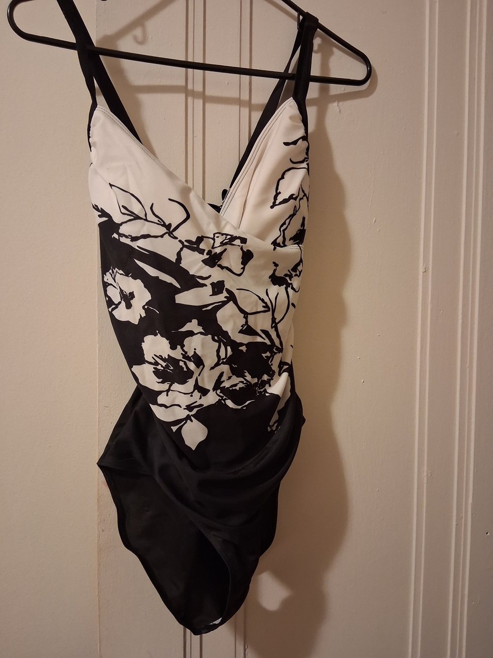 Floral One-Piece Swimsuit in Black & White
